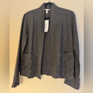 NWT - Eileen Fisher High Collar Organic Linen Jacket - Size XXS - Graphite